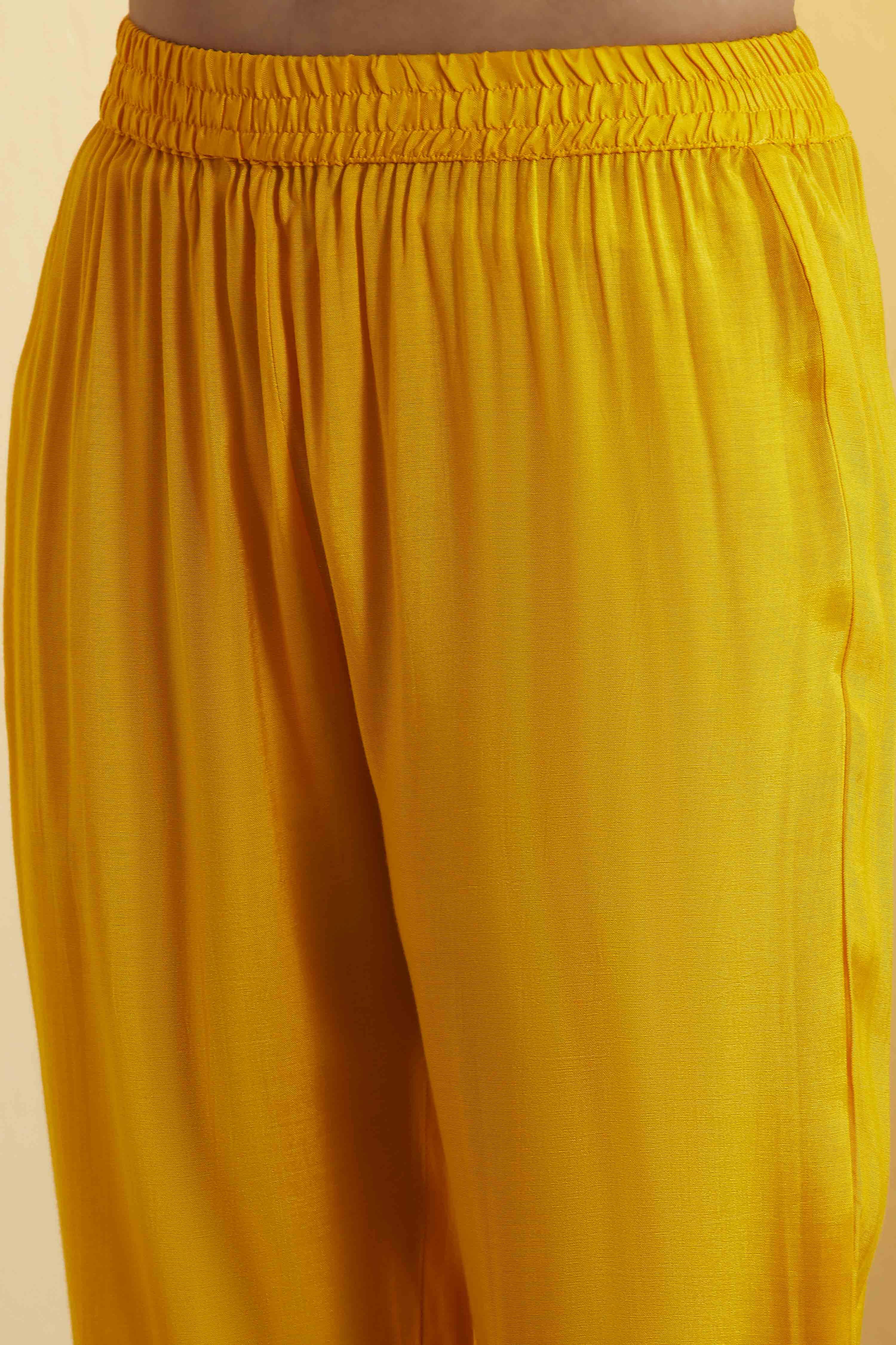 Yellow Poly Chinnon Anarkali Suit Set image number 2