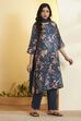 Blue Viscose Blend Straight Suit Set image number 4