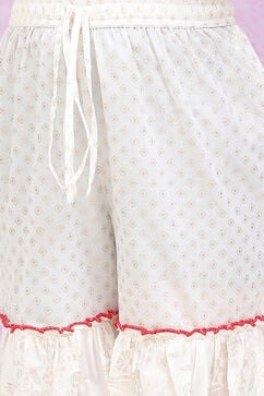 White & Red Cotton Straight Kurta Sharara Suit Set image number 2