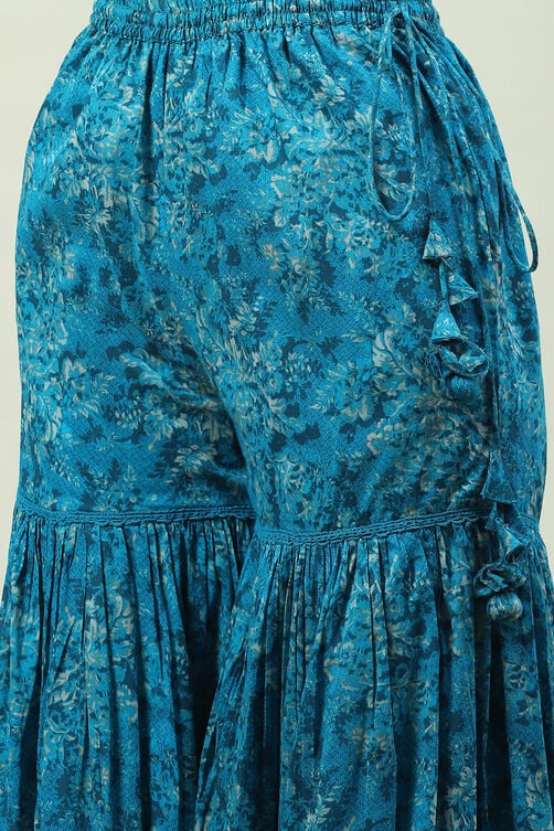 Teal Blue Cotton Anarkali Kurta Garara Suit Set image number 5
