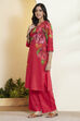 Berry Red Cotton Straight Kurta Pants Set image number 4