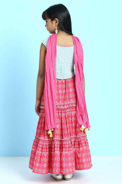 Sky Blue And Pink Cotton Straight Kurta Lehenga Suit Set image number 5