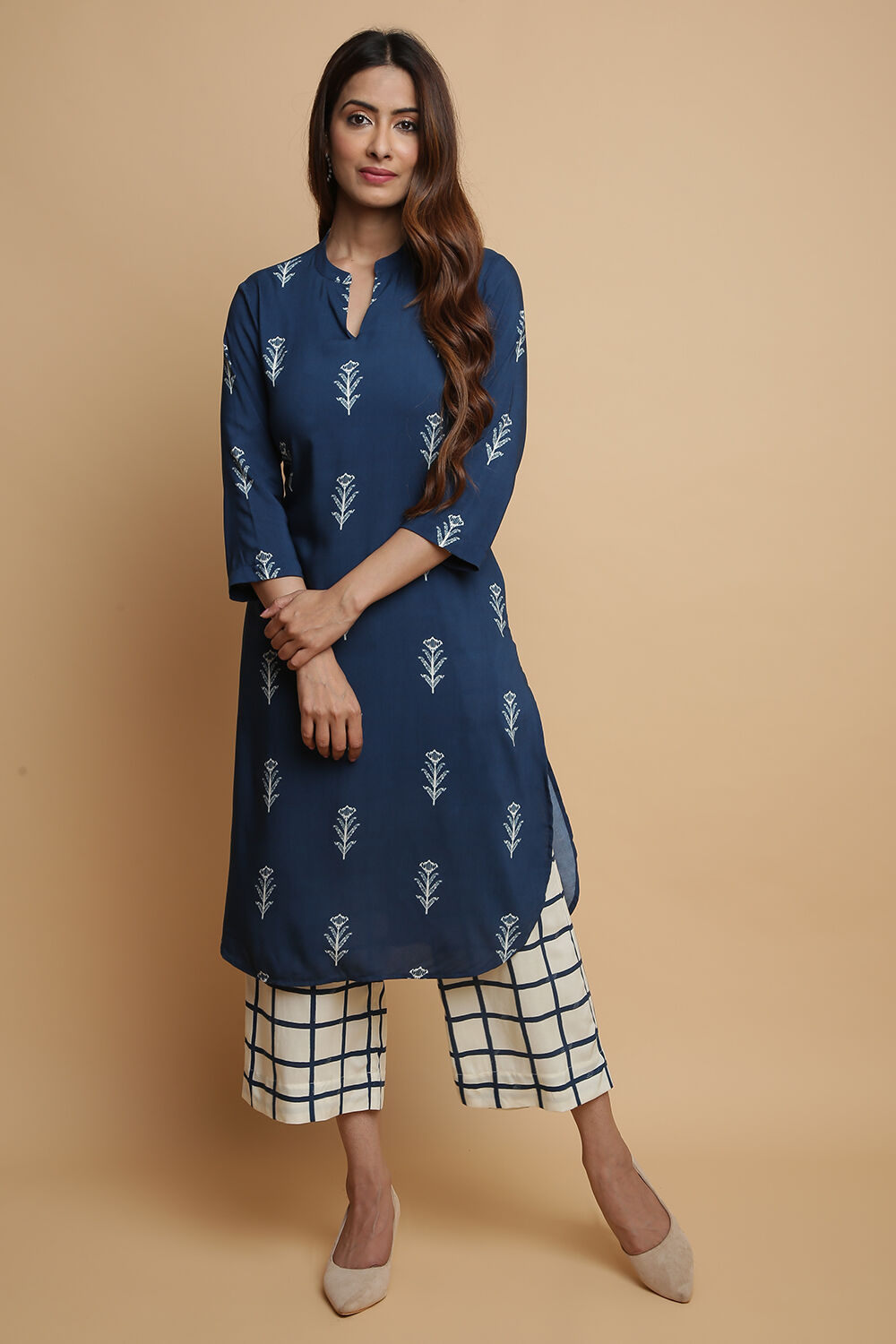 Terracotta Rayon Straight Kurta Pants Set image number 0