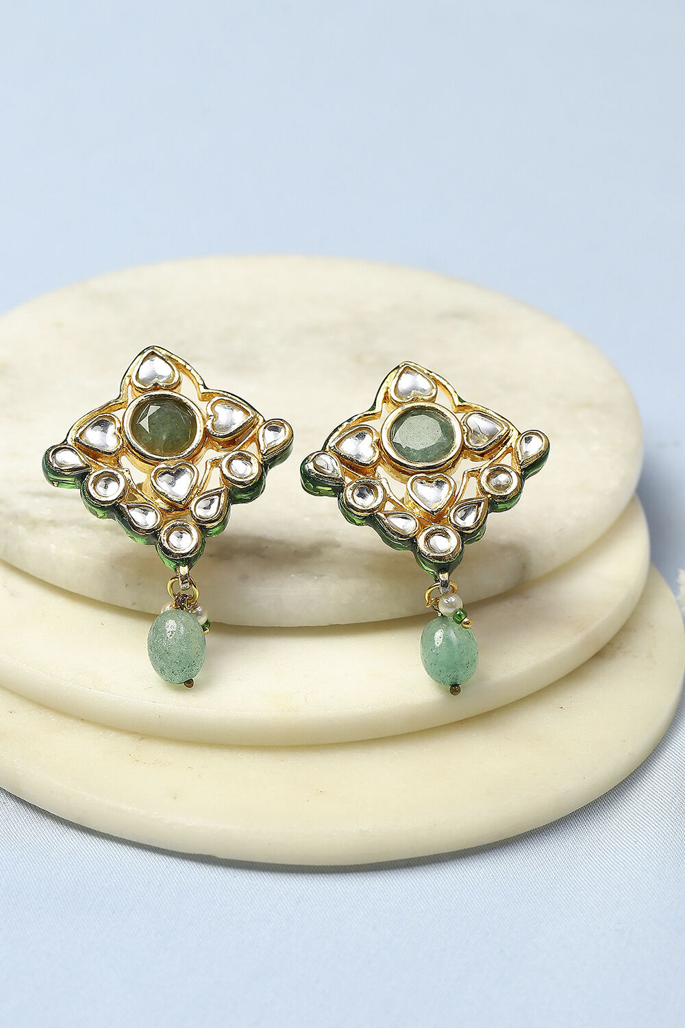 Green Kundan Festive Studs image number 0