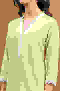 Light Lime Green Cotton Solid Regular Fit Straight Kurta image number 1