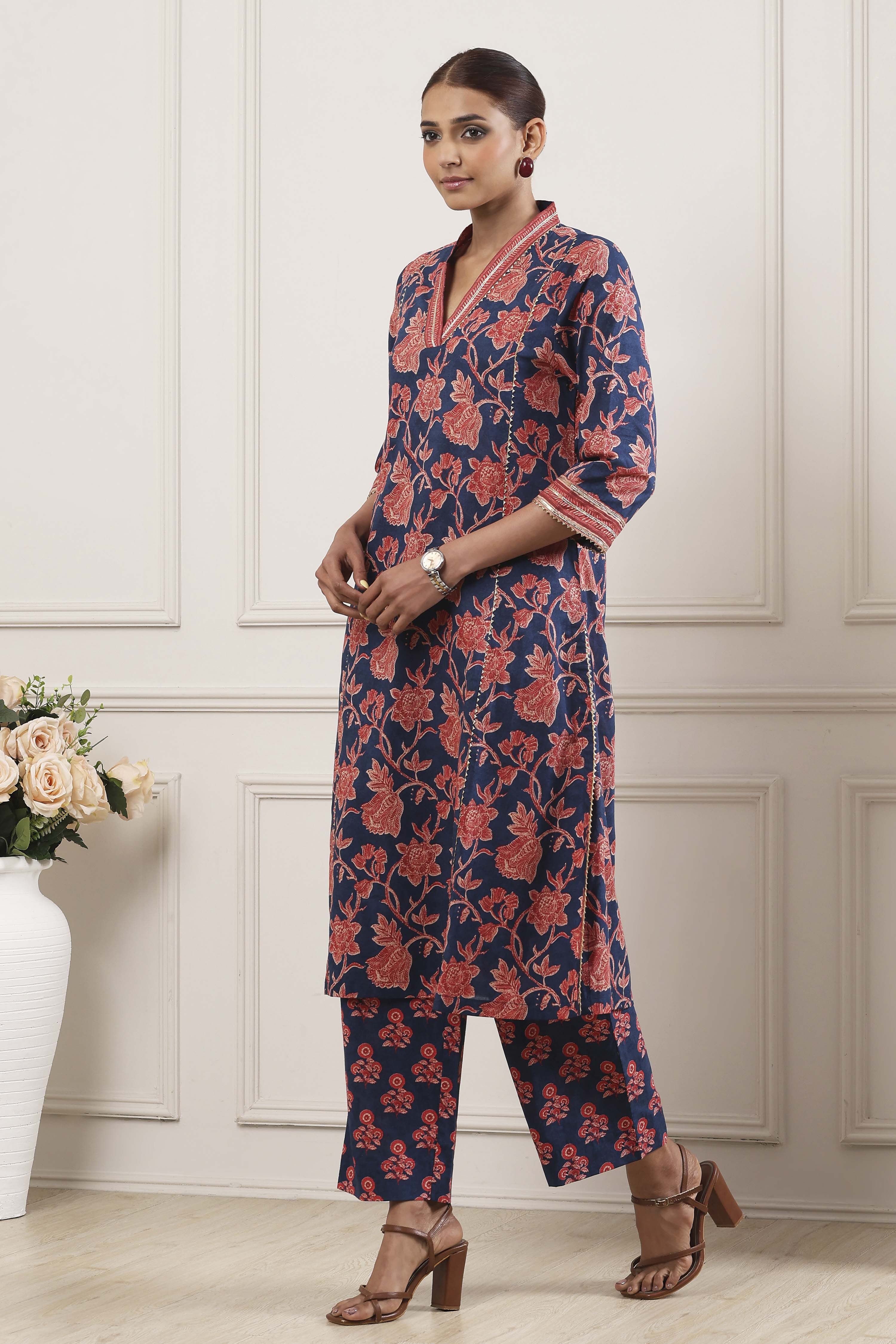 Mustard Yellow Cotton Printed Kurta Set image number 4