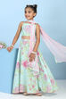 Aqua Cotton Printed Straight Lehenga Set