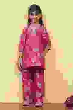 Fuchsia Art Silk Flared Kurta Pants Set image number 6