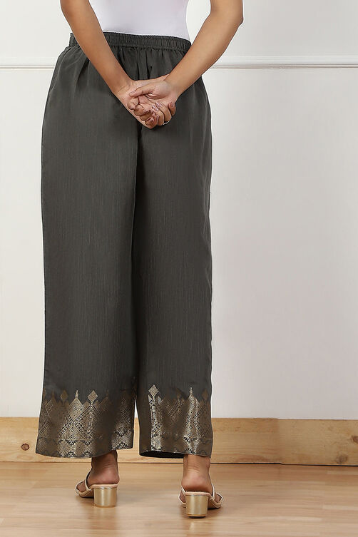 Blue Jacquard Solid Straight Palazzo Pants image number 5