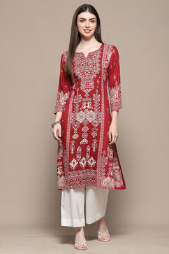 Maroon Rayon Straight Kurta image number 5