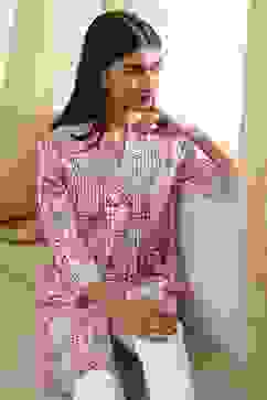 Pink Printed Straight Short Kurta image number 6