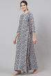 Off White And Navy Straight Viscose Two Piece Printed Sleepwear Set image number 3