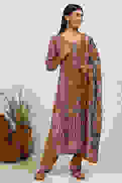 Mustard Yellow Velvet Digital Print Unstitched Suit Set image number 6