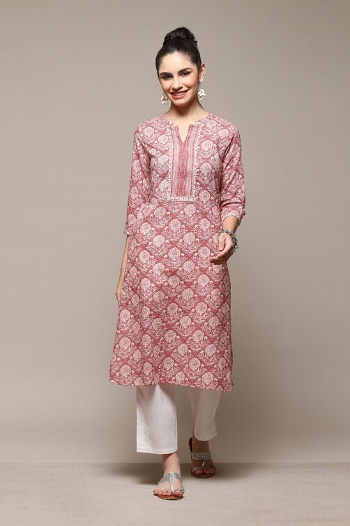 Blue Cotton Straight Printed Kurta image number 5