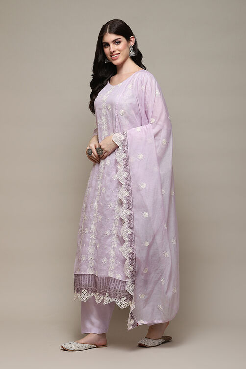 Lavendar Cotton Blend Printed Unstitched Suit Set image number 6