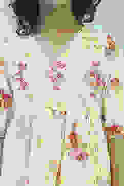 Cream-Colored Cotton Gathered Angrakha Suit Set image number 1