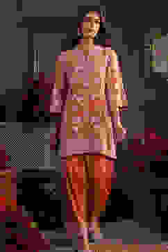 Orange Chanderi Embroidered Straight Suit Set image number 6