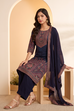 Blue Viscose Silk Printed Straight Kurta Set image number 0