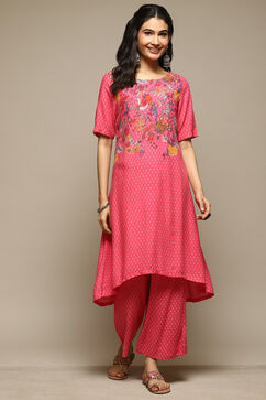 Pink Rayon Asymmetric Kurta Palazzo Suit Set image number 6