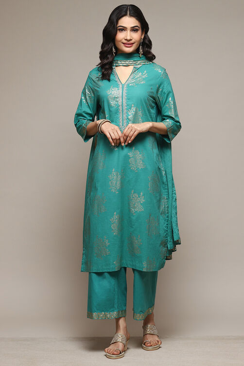 Brown Cotton Straight Kurta Palazzo Suit Set image number 0