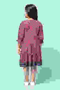 Blue & Rust Rayon Tiered Dress Printed Dress image number 3