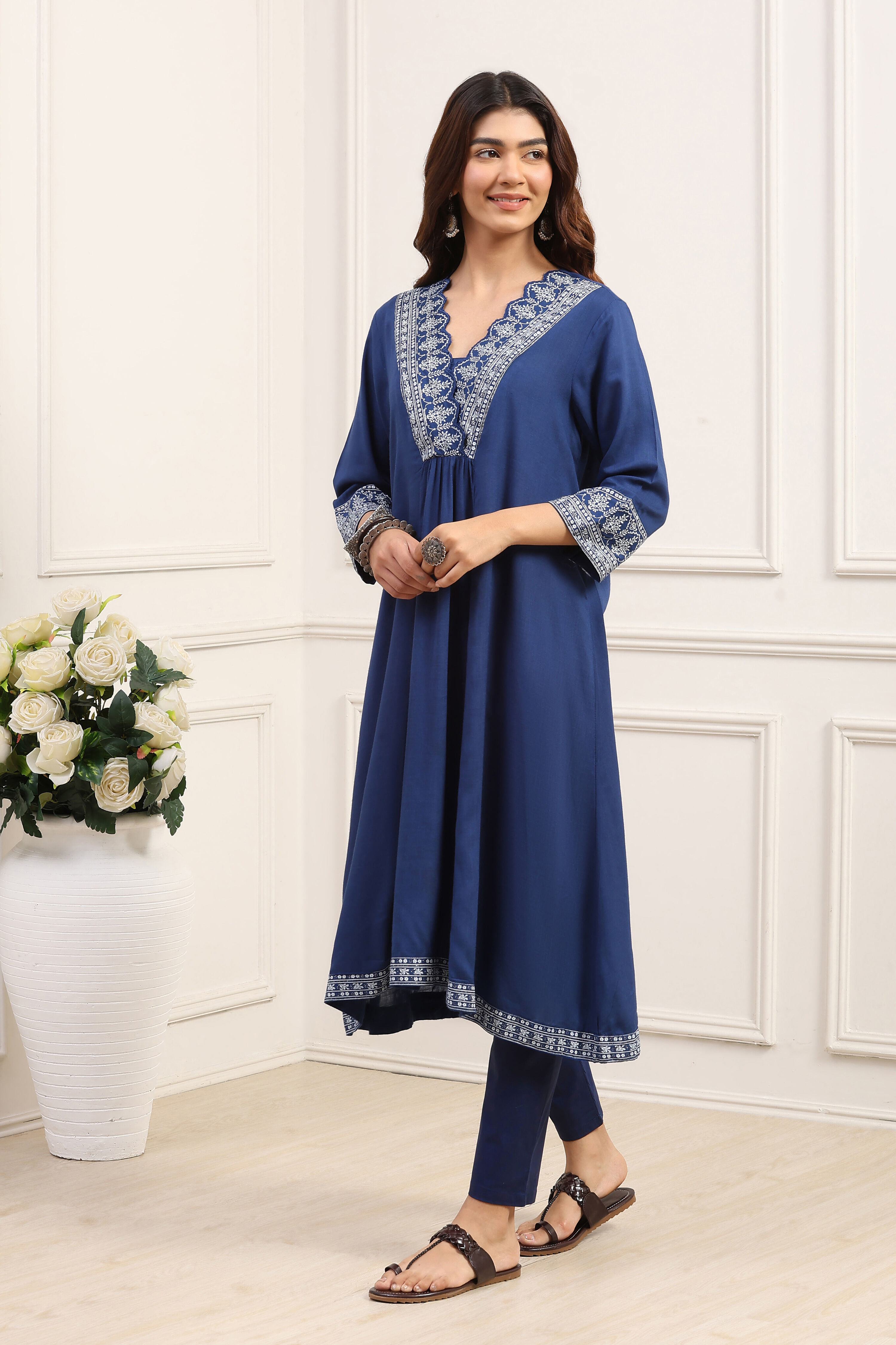 Indigo Viscose Rayon A-Line Kurta image number 2