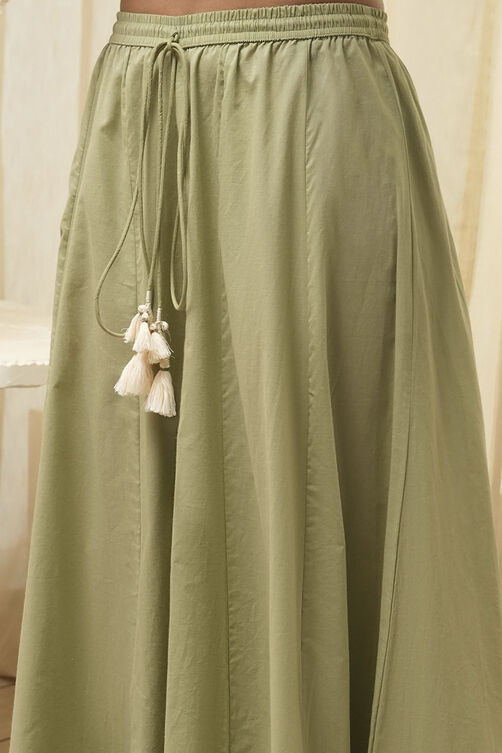 Green Cotton Floral Strappy Straight Suit Set image number 2