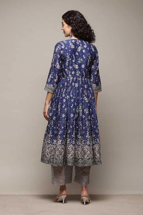 Blue Cotton Anarkali Kurta Palazzo Suit Set image number 5