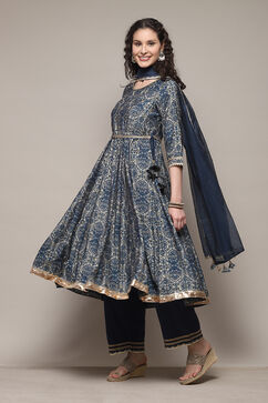 Blue Poly Viscose Anarkali Kurta Palazzo Suit Set image number 7