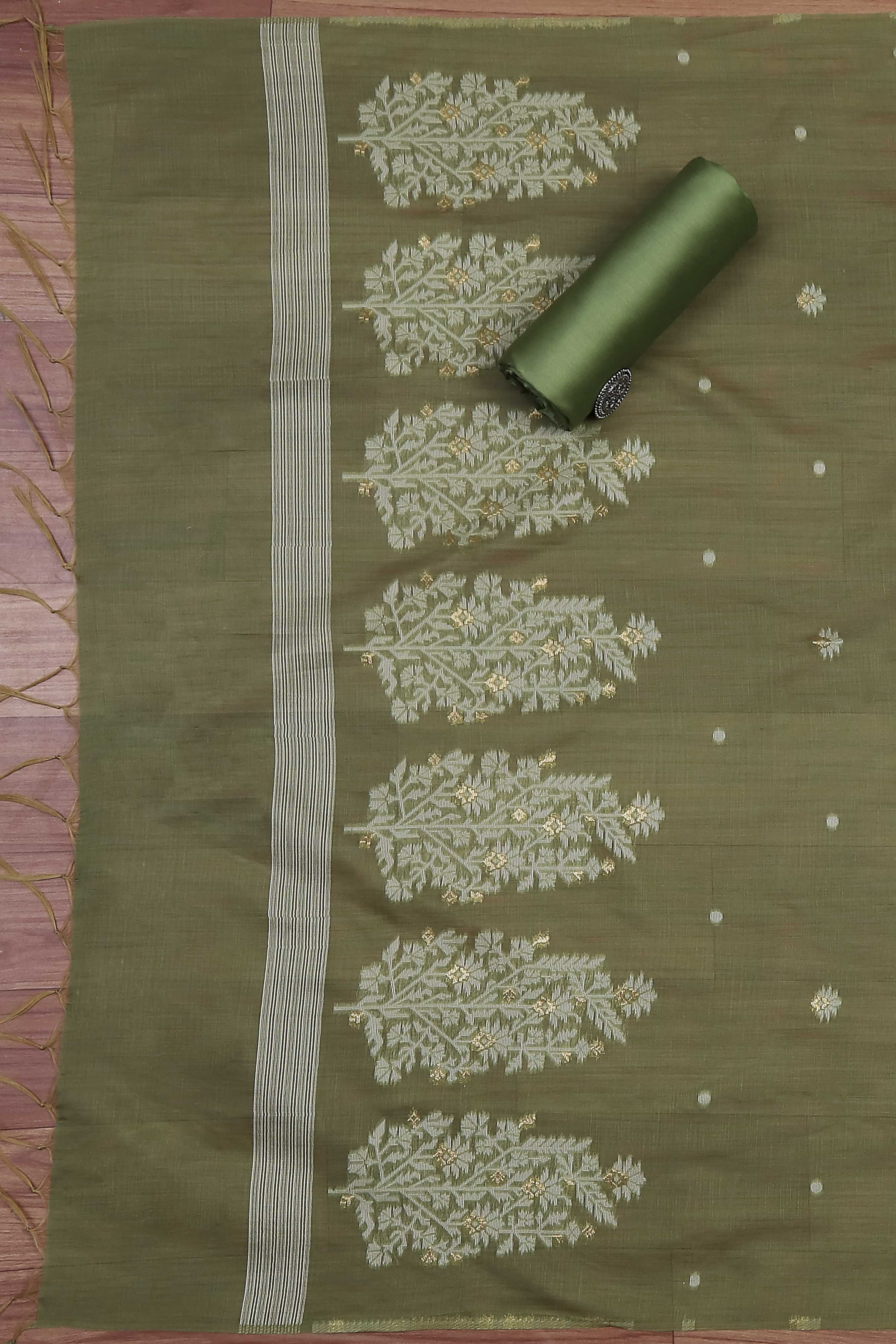 Mehendi Cotton Printed Embroidered Unstitched Suit Set image number 3