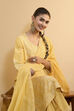 Yellow Silk Chanderi Straight Suit Set image number 1
