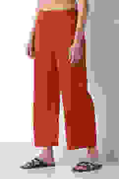 Burnt Orange Viscose Straight Solid Pants image number 2