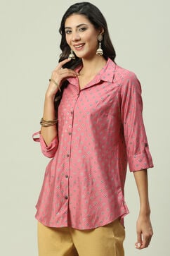 Pink  LIVA Straight Printed Shirt image number 2