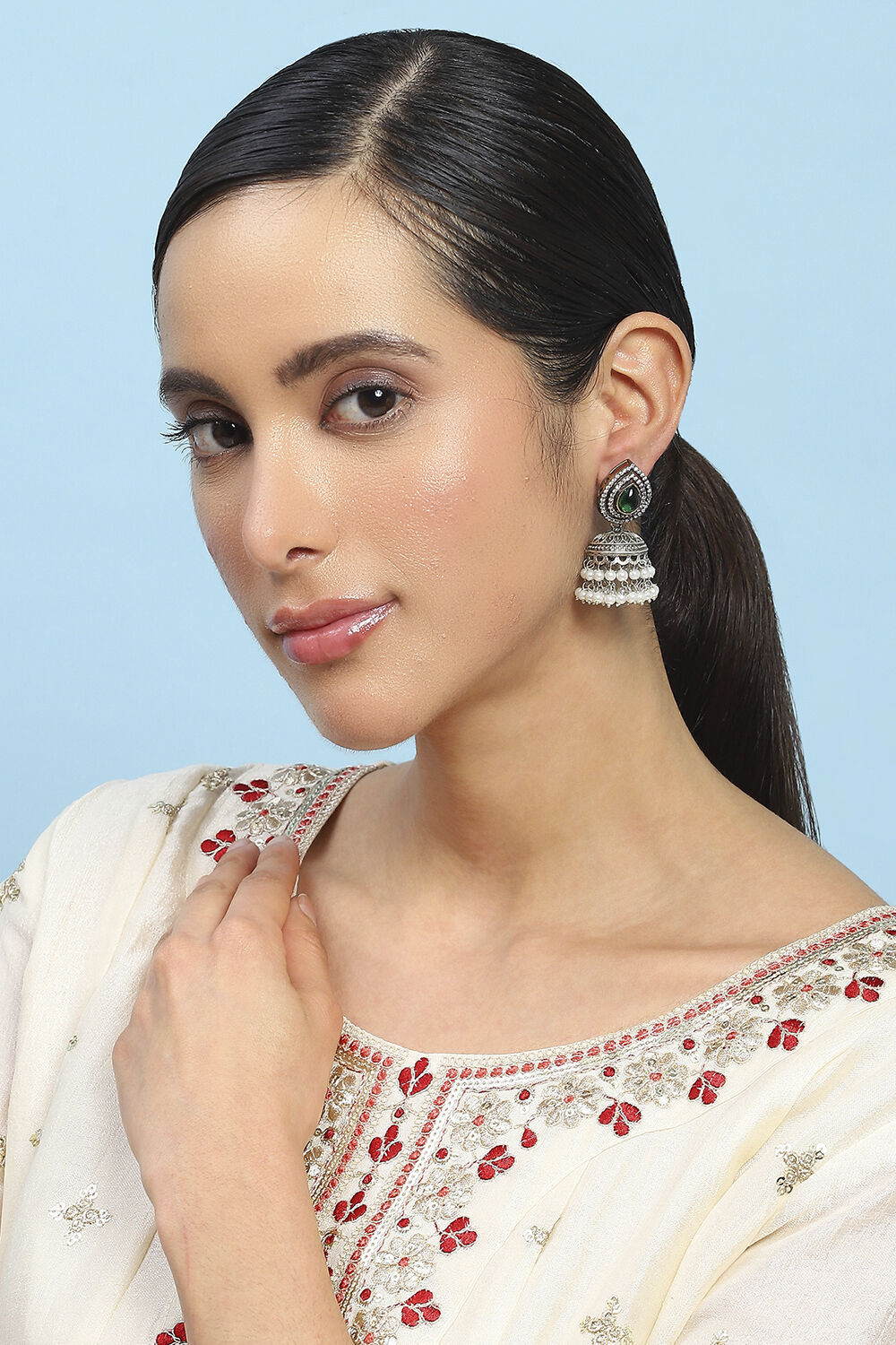 Green Brass Jhumka image number 3