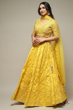 Yellow Viscose Embroidered Lehenga Set image number 4