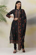 Black Cotton Silk Easy Stitch Suit Set image number 4