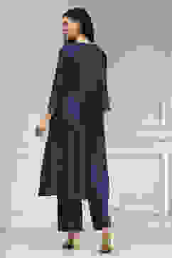 Blue Solid Gathered Suit Set image number 4