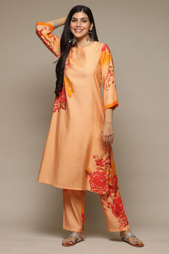 Salmon Viscose Straight Printed 2 Piece Set image number 0