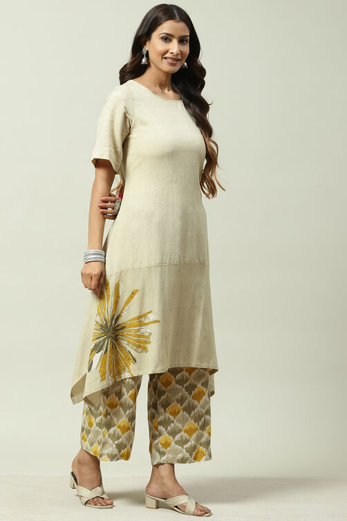 Mud Ochre LIVA A-Line Solid Kurta Set image number 5