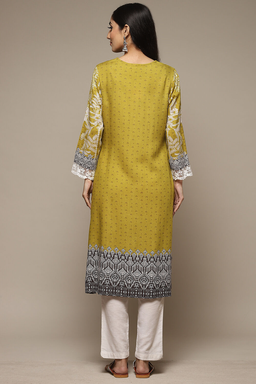 Denim Blue LIVA Straight Printed Kurta image number 2