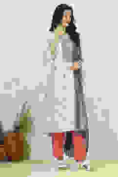 Blue Cotton Printed Embroidered Unstitched Suit Set image number 6