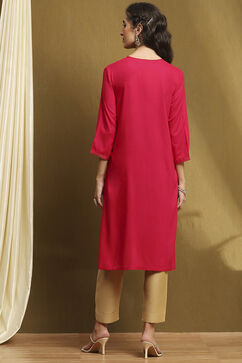 Fuchsia Solid Straight Kurta image number 3