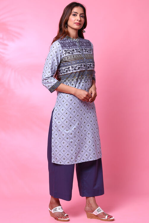 Blue Cotton Straight Printed Kurta image number 4