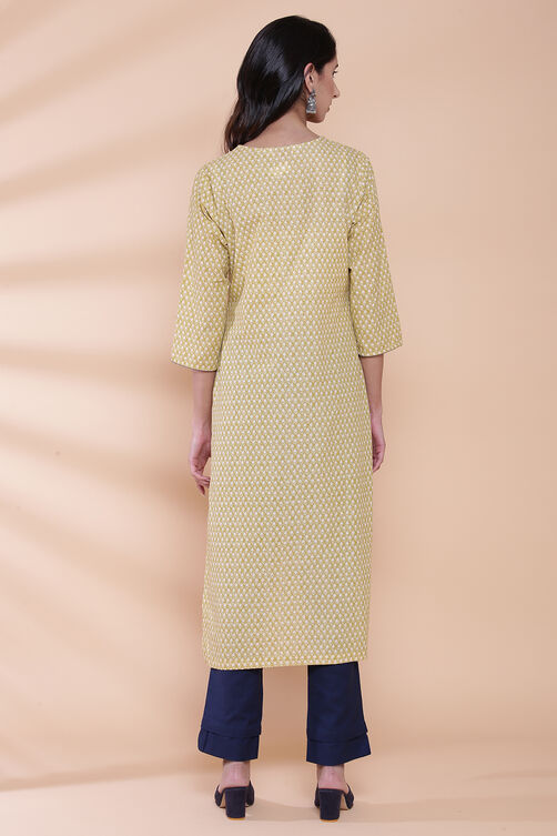 Blue Cotton Straight Printed Kurta image number 5