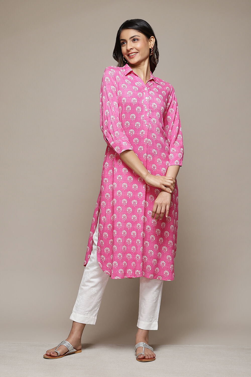 Pink Rayon Straight Printed Kurta image number 0
