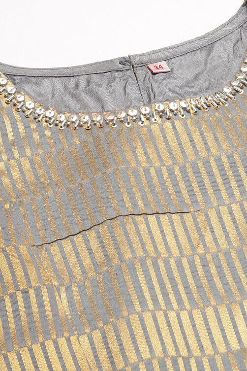 Grey Metallic Cotton Fusion Wear 3 Piece Set image number 3