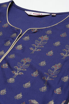 Royal Blue LIVA Straight Printed Kurta image number 1