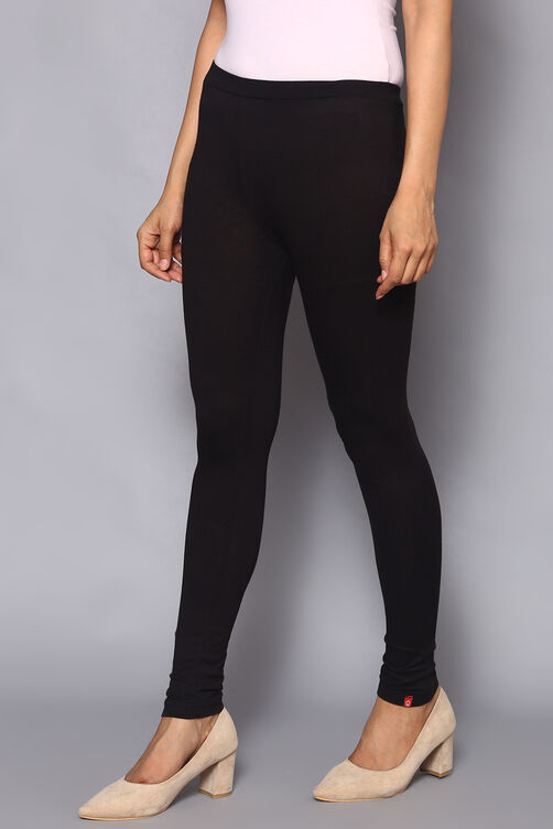 Black Viscose Lycra Solid Leggings image number 2