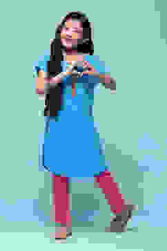 Blue Cotton Straight Solid Kurta Set image number 0