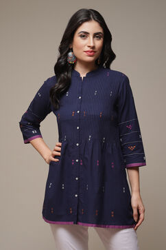 Navy Cotton Yarndyed Kurti image number 1